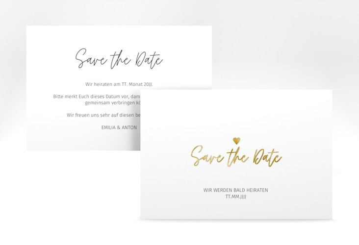 Save the Date-Karte Herzschlag A6 Karte quer gold schlicht und elegant mit Herzchen