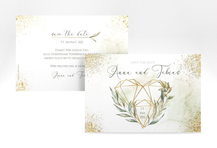 Save the Date-Karte Heartfelt A6 Karte quer gold mit Diamanten im Geometric Design