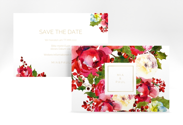 Save the Date-Karte Blumenpracht A6 Karte quer gold