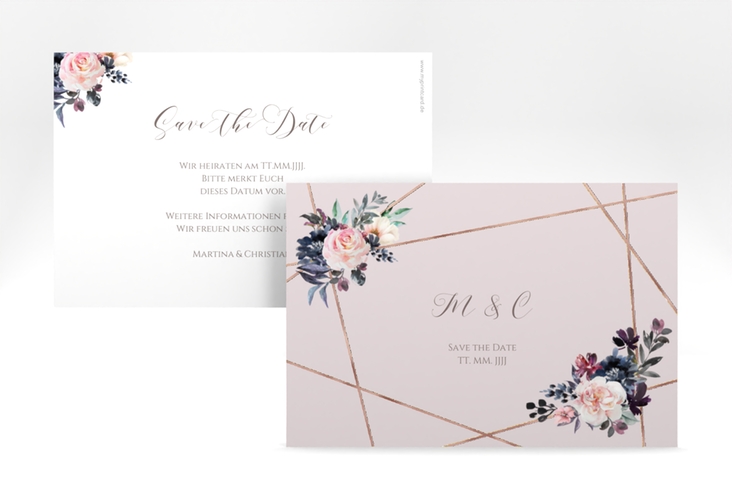 Save the Date-Karte Azalie A6 Karte quer rosegold