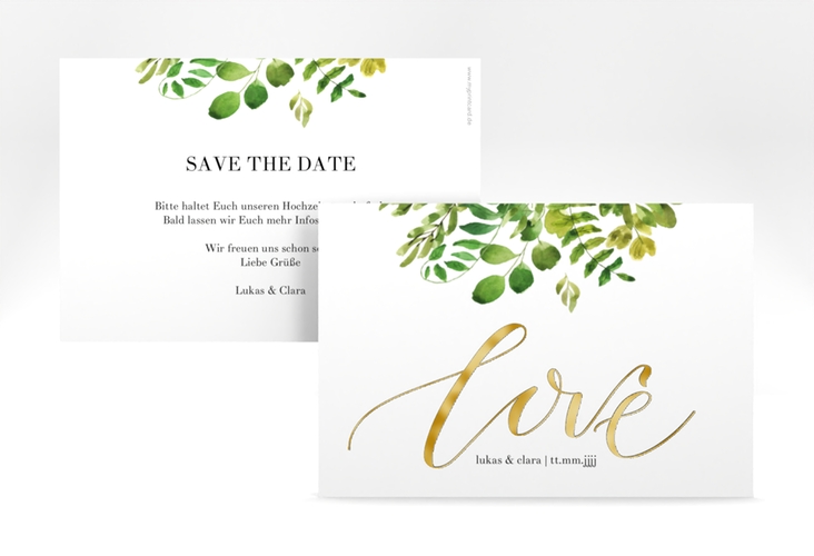 Save the Date-Karte Botany A6 Karte quer gold