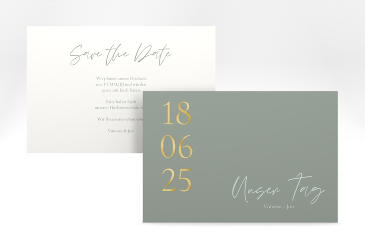 Save the Date-Karte Day A6 Karte quer gold mit Datum im minimalistischen Design