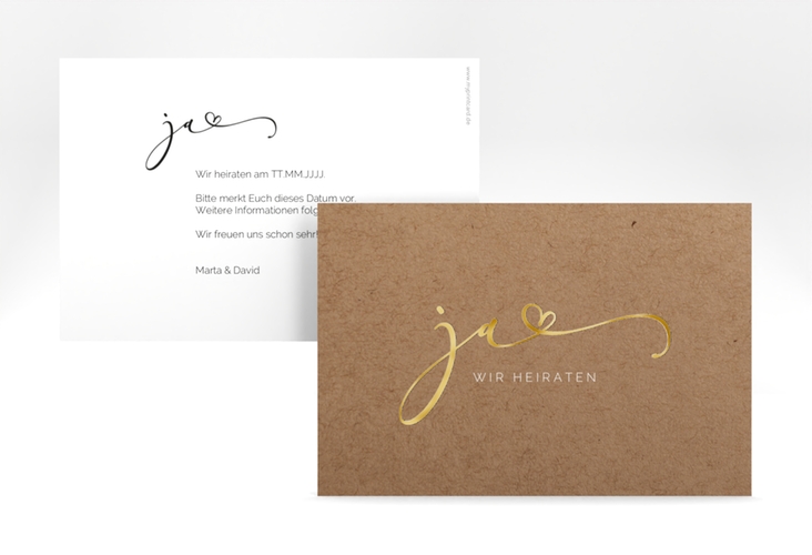 Save the Date-Karte Jawort A6 Karte quer gold modern minimalistisch mit veredelter Aufschrift