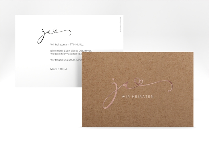 Save the Date-Karte Jawort A6 Karte quer rosegold modern minimalistisch mit veredelter Aufschrift