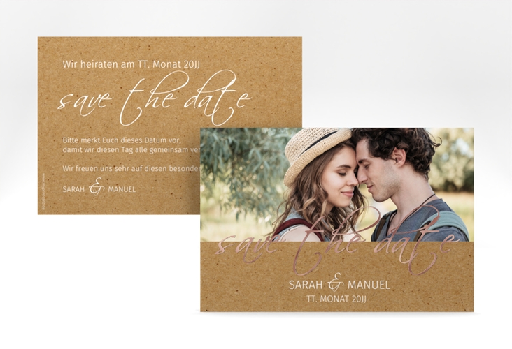 Save the Date-Karte Big Picture A6 Karte quer rosegold mit Foto des Brautpaars