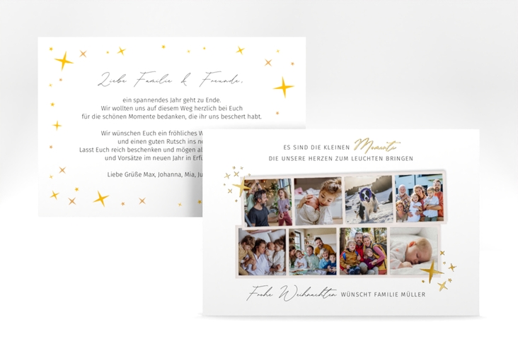 Weihnachtskarte Familienmomente A6 Karte quer gold für Weihnachtsgrüße mit Familienfoto