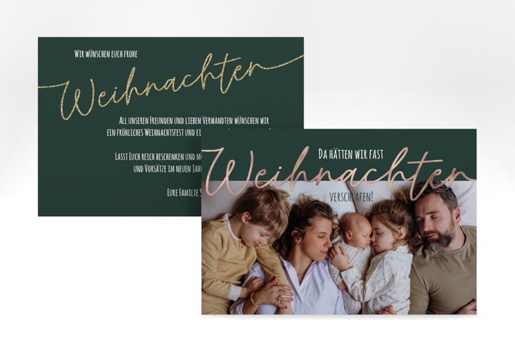 Weihnachtskarte Verschlafen A6 Karte quer rosegold für Weihnachtsgrüße mit Familienfoto