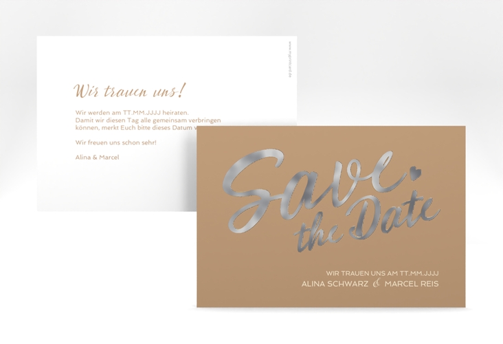 Save the Date-Karte Glam A6 Karte quer silber