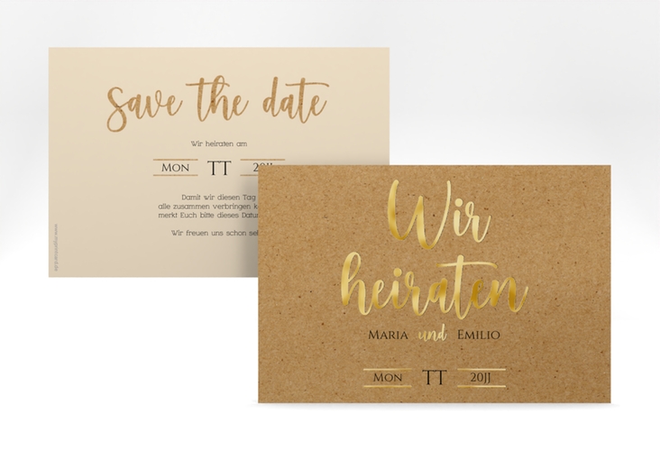 Save the Date-Karte Noble A6 Karte quer gold mit elegantem Schriftzug