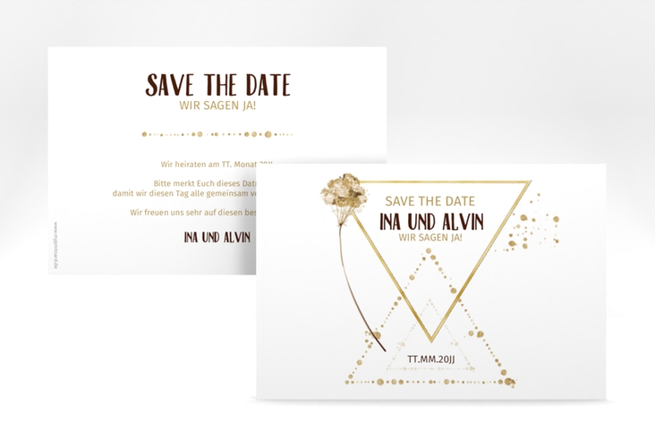 Save the Date-Karte Triangle A6 Karte quer gold