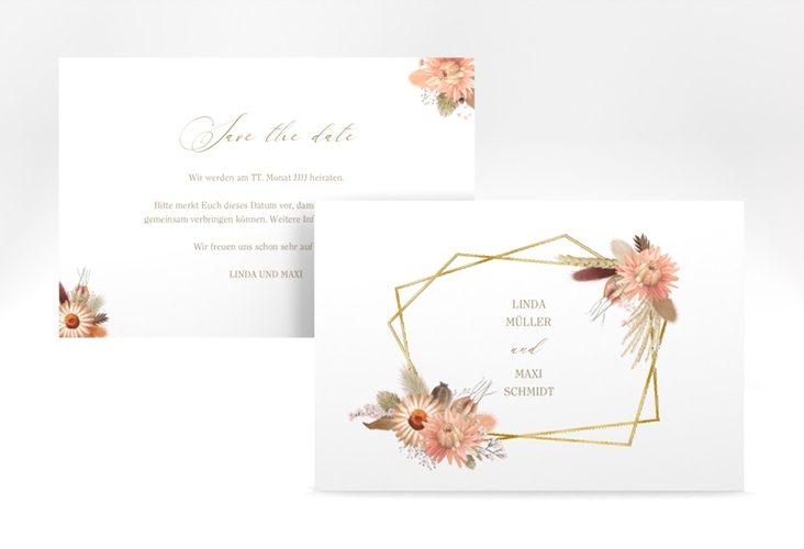 Save the Date-Karte Strohblume A6 Karte quer gold