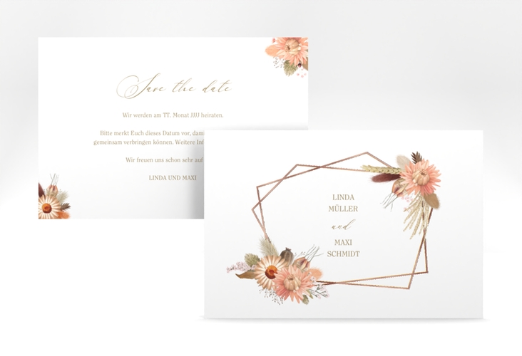 Save the Date-Karte Strohblume A6 Karte quer rosegold