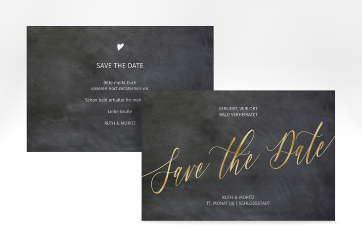 Save the Date-Karte Chalkboard A6 Karte quer gold mit Folienveredelung