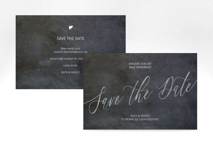 Save the Date-Karte Chalkboard A6 Karte quer silber mit Folienveredelung