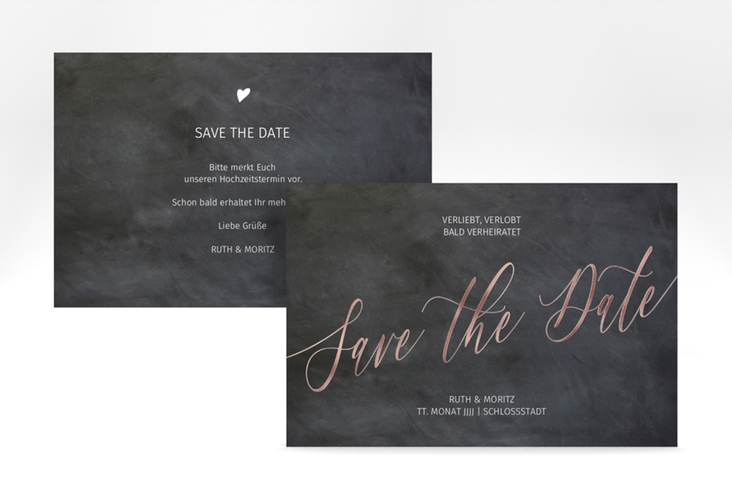 Save the Date-Karte Chalkboard A6 Karte quer rosegold mit Folienveredelung