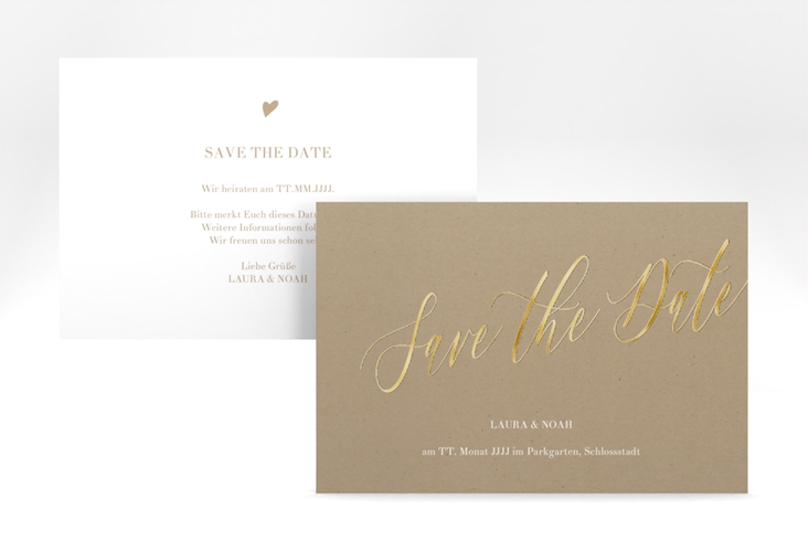 Save the Date-Karte Kalligrafie A6 Karte quer gold