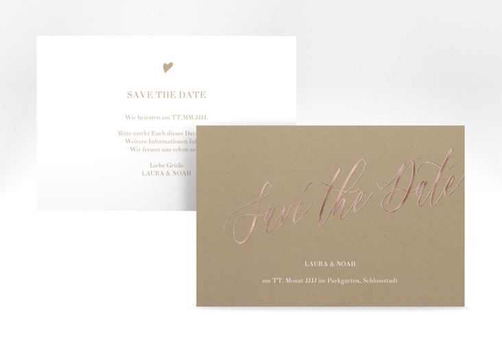 Save the Date-Karte Kalligrafie A6 Karte quer rosegold