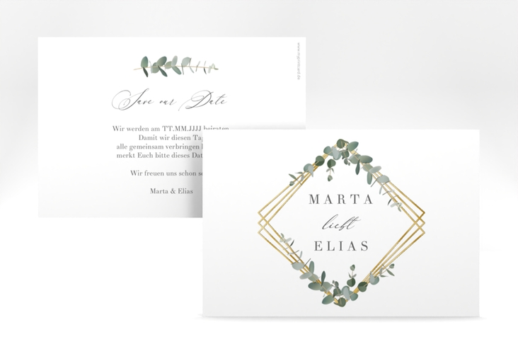 Save the Date-Karte Eukalyptus A6 Karte quer gold