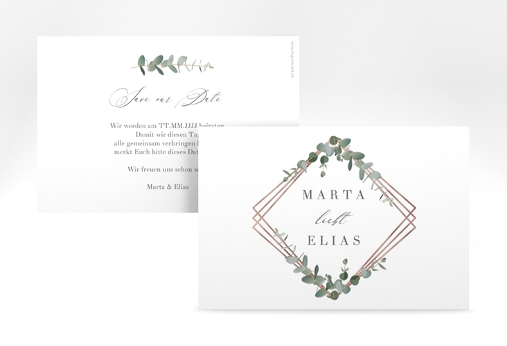 Save the Date-Karte Eukalyptus A6 Karte quer rosegold