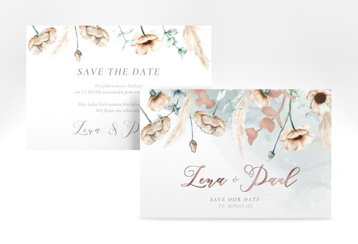 Save the Date-Karte Anemone A6 Karte quer rosegold