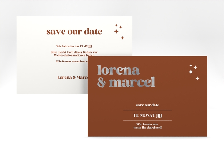 Save the Date-Karte Retro A6 Karte quer silber