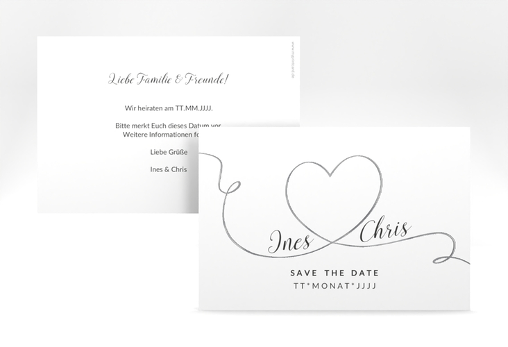 Save the Date-Karte Hochzeit Dolce A6 Karte quer silber