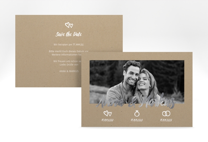 Save the Date-Karte Icons A6 Karte quer silber