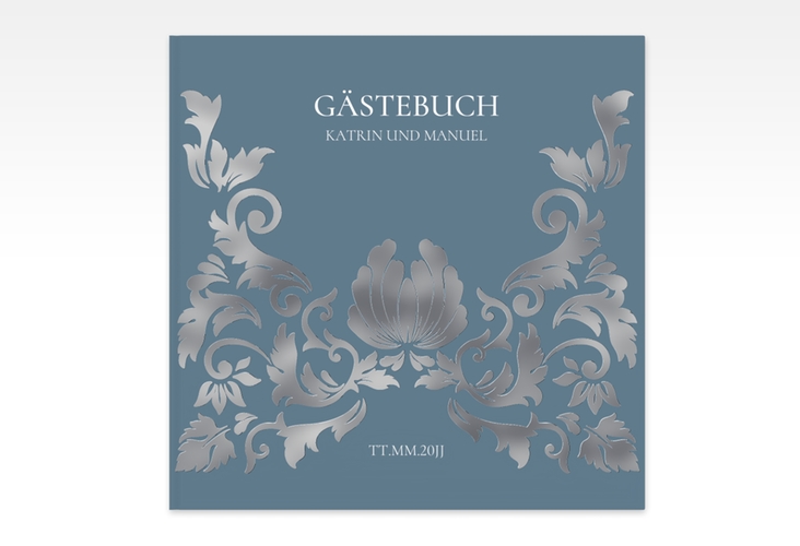 Gästebuch Creation Hochzeit Royal 20 x 20 cm, Hardcover silber mit barockem Blumen-Ornament