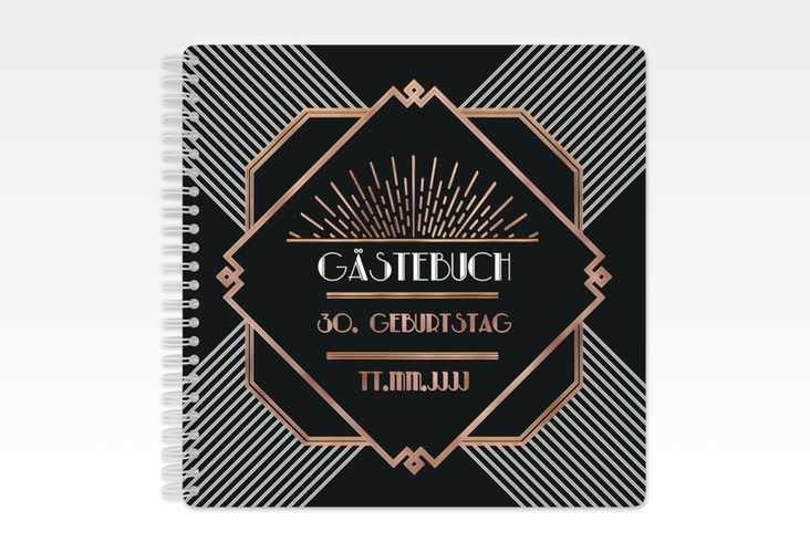 Gästebuch Geburtstag Glamour Ringbindung rosegold im Jugendstil-Design