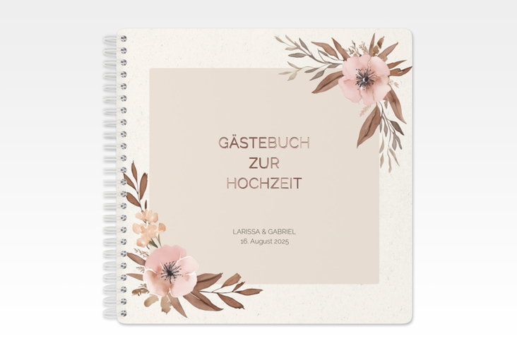 Gästebuch Hochzeit Modest Ringbindung rosegold mit elegantem Blumen-Aquarell