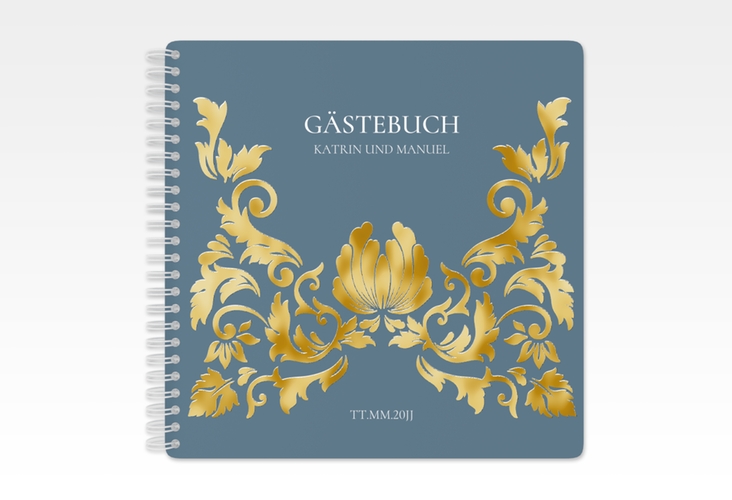 Gästebuch Hochzeit Royal Ringbindung gold mit barockem Blumen-Ornament