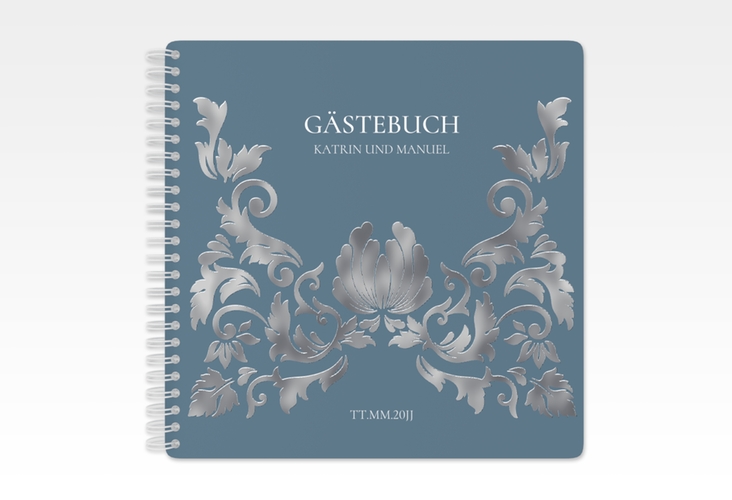 Gästebuch Hochzeit Royal Ringbindung silber mit barockem Blumen-Ornament