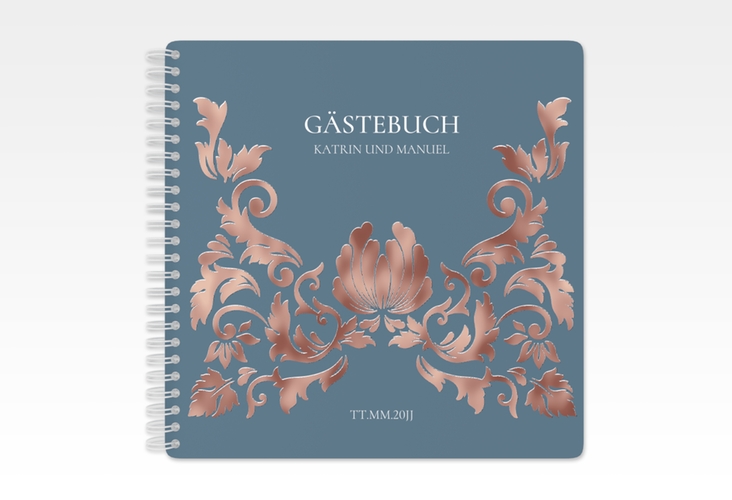 Gästebuch Hochzeit Royal Ringbindung rosegold mit barockem Blumen-Ornament