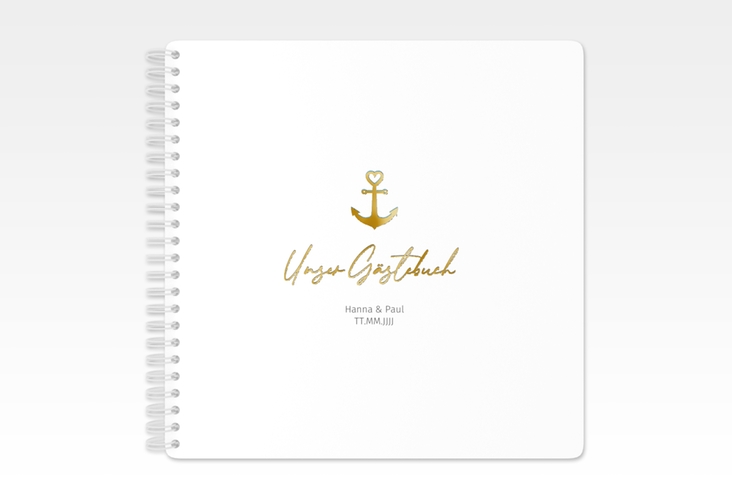 Gästebuch Hochzeit Ankerliebe Ringbindung gold im minimalistischen maritimen Design mit Anker