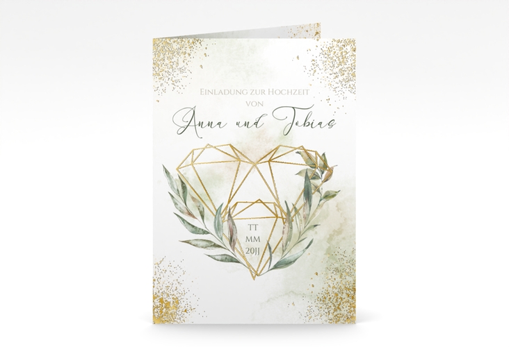 Einladungskarte Hochzeit Heartfelt A6 Klappkarte hoch gold mit Diamanten im Geometric Design