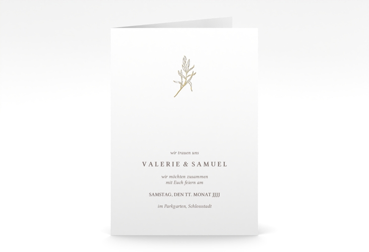 Einladungskarte Hochzeit Ivy A6 Klappkarte hoch gold minimalistisch mit kleiner botanischer Illustration