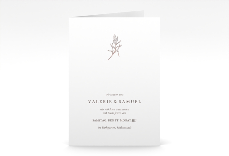 Einladungskarte Hochzeit Ivy A6 Klappkarte hoch rosegold minimalistisch mit kleiner botanischer Illustration