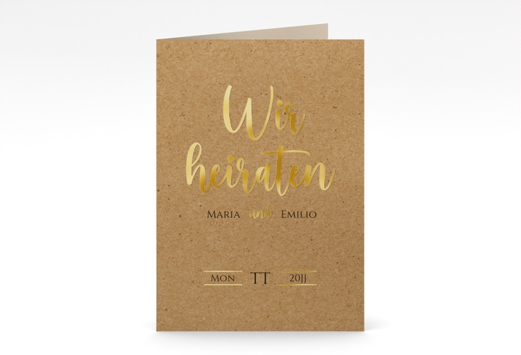 Einladungskarte Hochzeit Noble A6 Klappkarte hoch gold mit elegantem Schriftzug