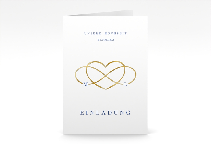 Einladungskarte Hochzeit Infinity A6 Klappkarte hoch gold