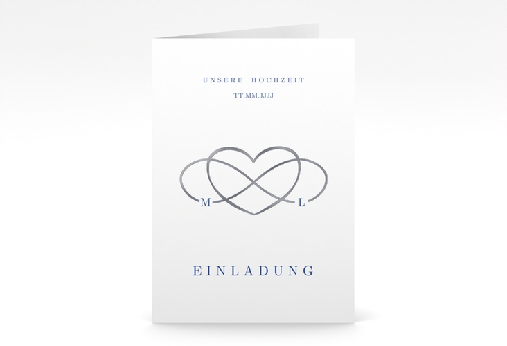 Einladungskarte Hochzeit Infinity A6 Klappkarte hoch silber