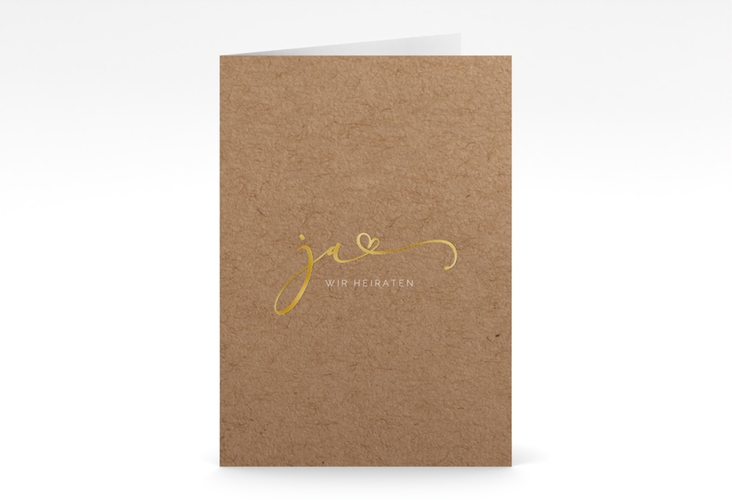 Hochzeitseinladung Jawort A6 Klappkarte hoch gold modern minimalistisch mit veredelter Aufschrift