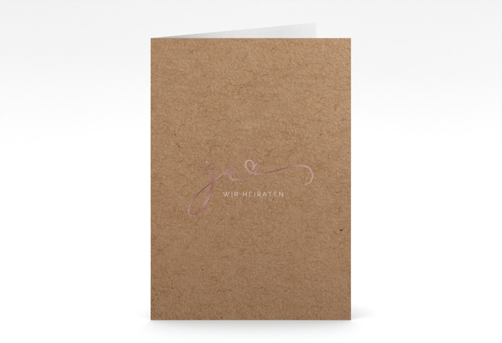 Hochzeitseinladung Jawort A6 Klappkarte hoch rosegold modern minimalistisch mit veredelter Aufschrift