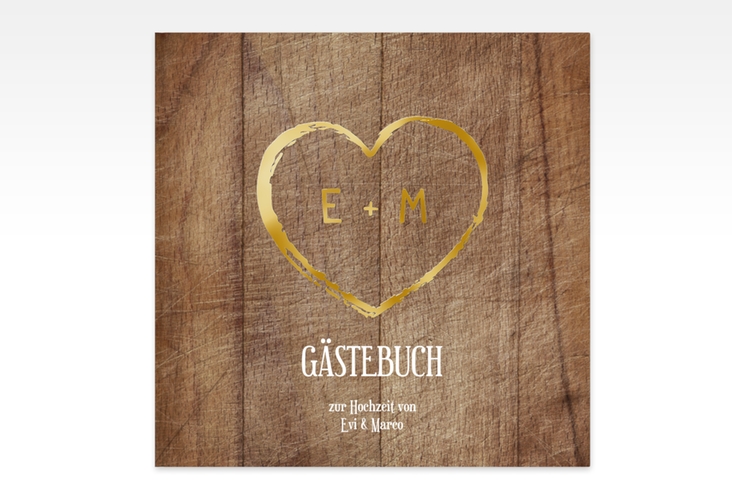 Gästebuch Creation Wood 20 x 20 cm, Hardcover gold