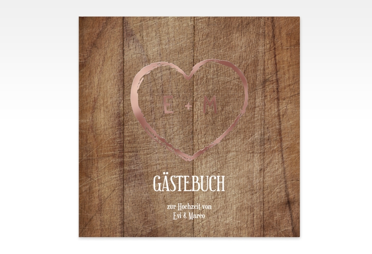 Gästebuch Creation Wood 20 x 20 cm, Hardcover rosegold