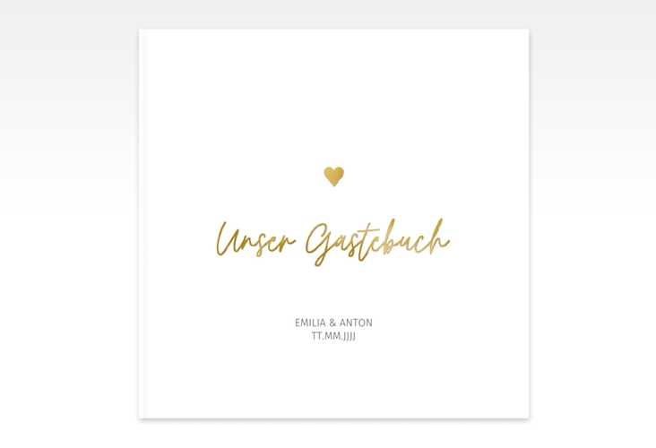 Gästebuch Creation Hochzeit Herzschlag 20 x 20 cm, Hardcover gold schlicht und elegant mit Herzchen