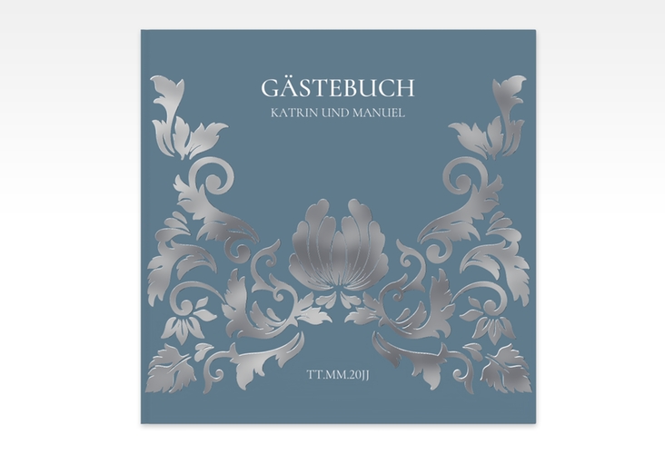 Gästebuch Creation Hochzeit Royal 20 x 20 cm, Hardcover silber mit barockem Blumen-Ornament