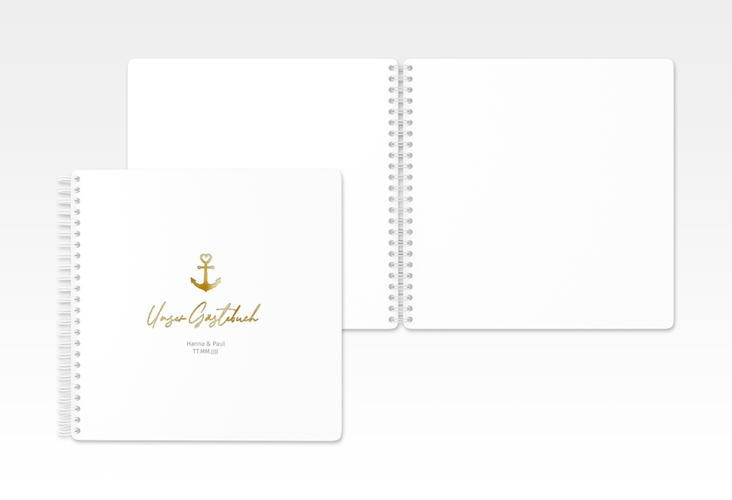 Gästebuch Hochzeit Ankerliebe Ringbindung gold im minimalistischen maritimen Design mit Anker