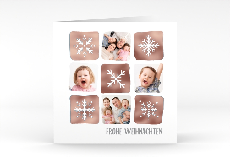 Weihnachtskarte Snowflakes quadr. Klappkarte rosegold