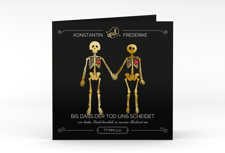 Hochzeitseinladung Bones quadr. Klappkarte gold