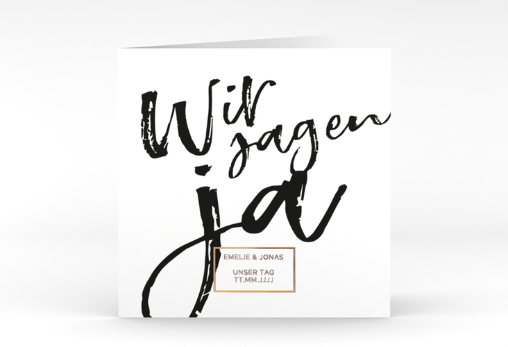 Hochzeitseinladung Words quadr. Klappkarte rosegold modern mit Brush-Schrift